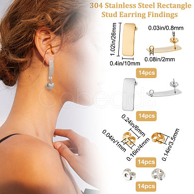 Beebeecraft 28Pcs 2 Colors 304 Stainless Steel Stud Earring Findings STAS-BBC0002-45-1