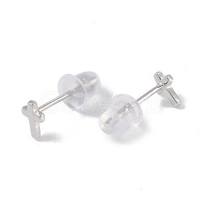 Anti-Tarnish Rhodium Plated Cross 999 Sterling Silver Stud Earrings for Women EJEW-S215-23P-1