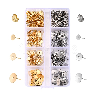 120Pcs 6 Style 304 Stainless Steel Stud Earring Pads STAS-YW0001-36-1