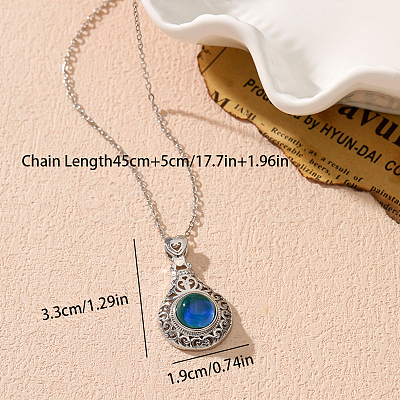 Alloy Glass Temperature Sensing Color Changing Mood Hollow Teardrop Pendant Cable Chain Necklaces for Women PW-WG81C57-01-1