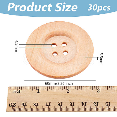 Olycraft 30Pcs Wood Buttons BUTT-OC0001-50A-1