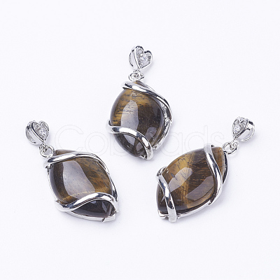 Natural Tiger Eye Pendants G-E423-06P-1