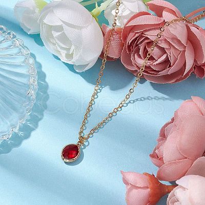 Glass Oval Pendant Necklaces NJEW-JN04928-1