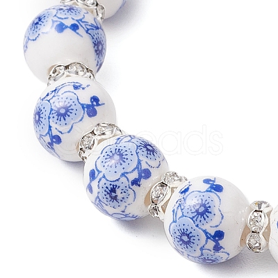 Handmade Flower Printed Porcelain Ceramic Beaded Stretch Bracelet BJEW-JB11063-1