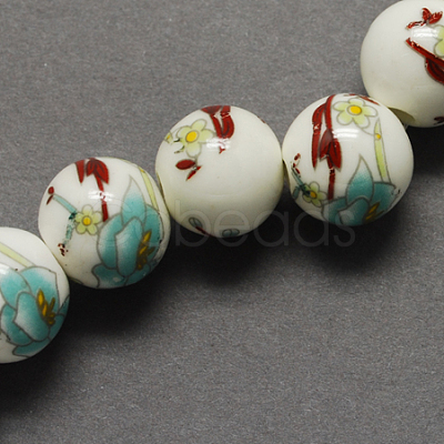 Handmade Printed Porcelain Beads X-PORC-Q199-8mm-17-1