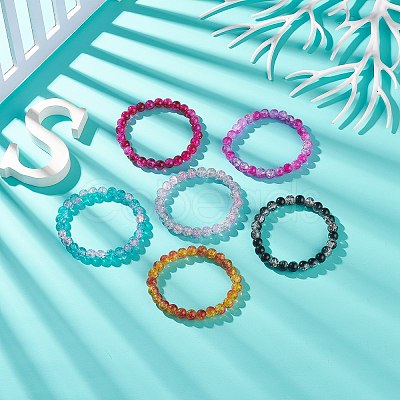 6Pcs 6 Color Bling Glass Round Beaded Stretch Bracelets Set for Women BJEW-JB08973-1