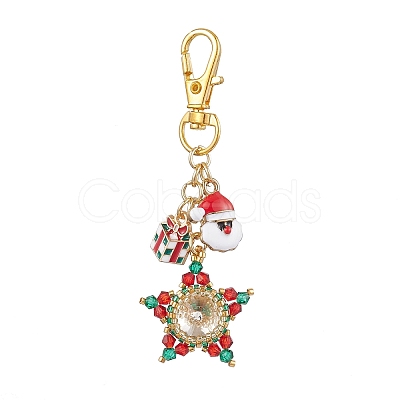 Christmas Star Glass Seed & Alloy Enamel Pendant Decoration HJEW-MZ00079-1