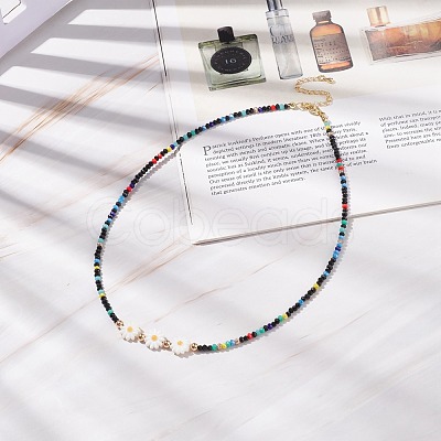 Shell Sunflower & Glass Beaded Necklace for Women NJEW-JN03910-05-1