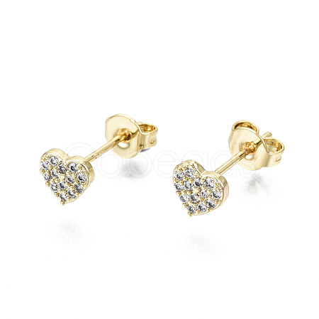 Brass Micro Pave Clear Cubic Zirconia Stud Earrings EJEW-T046-26G-NF-1