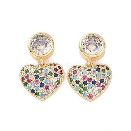 Colorful Cubic Zirconia Heart Dangle Earrings EJEW-P224-02G-1