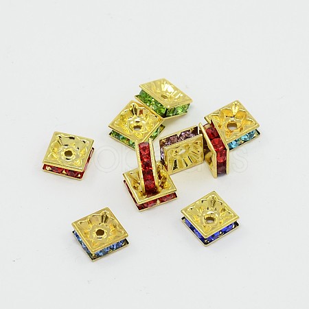 Brass Rhinestone Spacer Beads RB-A013-8x8-G-1