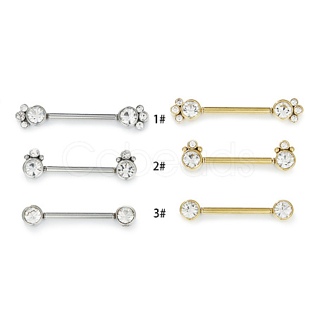 316L Surgical Stainless Steel Clear Cubic Zirconia Nipple Bars WGC2259-01-1