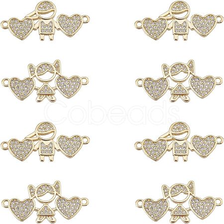 SUPERFINDINGS 8Pcs 2 Style  Brass Micro Pave Clear Cubic Zirconia Links Connectors ZIRC-FH0001-24-1