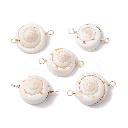 Natural Shiva Eye Shell Links Connector Charms with Real 18K Gold Plated Copper Wire Double Loops PALLOY-JF02629-1
