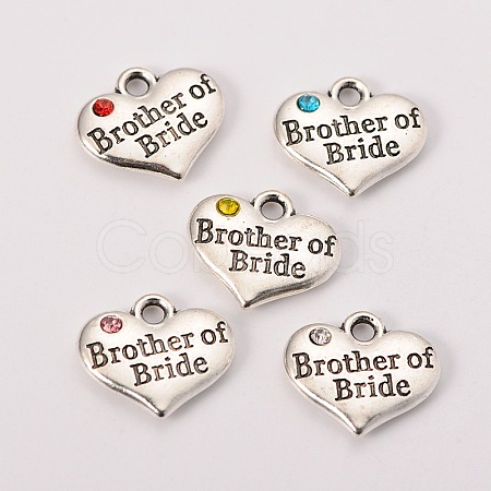 Wedding Party Supply Antique Silver Alloy Rhinestone Heart Carved Word Brother of Bride Wedding Family Charms X-TIBEP-N005-27-1