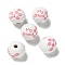 Printed Wood European Beads, Round with Word Pattern, Light Coral, 15.5~16mm, Hole: 4~4.5mm