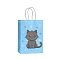 Cat Printed Paper Tote Bags with Handles, Rectangle Storage Shopping Bags, Light Sky Blue, 15x8x21cm