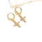 Golden Brass Micro Pave Clear Cubic Zirconia Leverback Earrings, with Enamel, Golden, Cross, 29x11mm