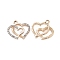 Alloy Crystal Rhinestone Pendants, Double Heart Charms, Light Gold, 19x20x4mm, Hole: 2mm