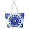 Canvas Pouches, with Handle, Shoulder Bags for Shopping, Rectangle with Evil Eyes Pattern, Blue, 35x34cm