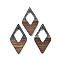 Walnut Wood Pendants, Resin and Gold foil, Rhombus, Slate Gray, 47.5x25.5x3.5mm, Hole: 2mm