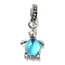 Rack Plating Alloy Rhinestone European Dangle Charms, Glass Turtle Large Hole Pendants, Lead Free & Cadmium Free, Platinum, Deep Sky Blue, 30mm, Hole: 5mm