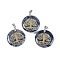 Natural Blue Spot Jasper Flat Round Pendants, Tree of Life Charms with Rack Plating Platinum Tone Brass Snap on Bails, Cadmium Free & Lead Free, 30.5~32x25~25.5x6.5~7.5mm, Hole: 4.5x3.5mm