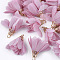 Chiffon Pendants, with Iron Findings, Flower, Golden, Flamingo, 25~27x20~30mm, Hole: 2.5mm