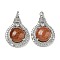 Synthetic Goldstone with Clear Cubic Zirconia Pendants, Lamp Bulb Charms with Rack Plating Brass Findings, Platinum, Cadmium Free & Lead Free, 35x25x8.8~9.6mm, Hole: 2.8x3.9mm