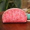 DIY Flower Pattern Moon-shaped Cosmetic Bag Embroidery Kit, including Embroidery Needles & Thread, Cotton Linen Fabric, Salmon, 17x12x8cm