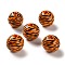 Printed Wood European Beads, Round with Leopard Print Pattern, Dark Orange, 15.5~16x14.5~15mm, Hole: 4mm