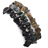 3Pcs 3 Styles Natural Labradorite & Obsidian & Moss Agate  Chips Stretch Bracelets Sets BJEW-JB11076-12-5