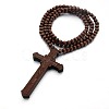 Wood Cross Pendant Necklace with Round Beaded Chains for Men Women RELI-PW0001-024D-1