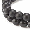 2Pcs 2 Style Synthetic Hematite & Black Stone & Natural Obsidian Stretch Bracelets Set with Cubic Zirconia Skull BJEW-JB08120-03-6