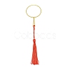 Chinese Ancient Hand Fan Shape Brass Wire Wrap Metal Bookmark with Tassel for Book Lover AJEW-WH0034-47-2