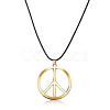 Stylish Stainless Steel Peace Sign Pendant Necklace Hip-hop Leather Necklace Jewelry PC5698-1-1