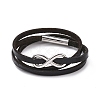 Leather Cord Triple Layered Wrap Bracelet with 304 Stainless Steel Magnetic Clasps BJEW-P275-20P-2