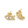 Fish with Evil Eye Real 18K Gold Plated Brass Stud Earrings EJEW-L269-104G-02-2