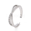 Clear Cubic Zirconia Criss Cross Open Cuff Ring RJEW-E072-02P-1