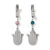 Hamsa Hand 304 Stainless Steel Rhinestone Dangle Earrings EJEW-L283-020P-1