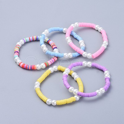 Handmade Polymer Clay Heishi Beads Kids Stretch Bracelets BJEW-JB04326-M-1