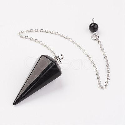 Natural Dyed & Heated Black Agate Hexagonal Pointed Dowsing Pendulums G-G956-D05-FF-1