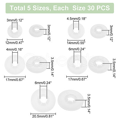 PandaHall Elite 150Pcs 5 Style Plastic Doll Eye Nose Round Gaskets KY-PH0001-72-1