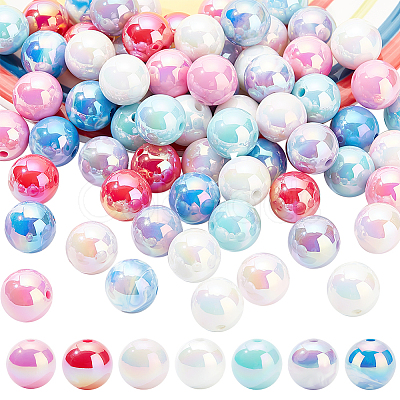 PandaHall Elite 70Pcs 7 Styles UV Plating Opaque Acrylic Beads MACR-PH0001-63-1