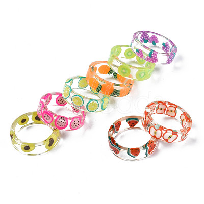 Transparent Resin Fruit Finger Ring for Women RJEW-T022-030-1