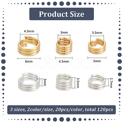 BENECREAT 120Pcs 6 Styles Brass Split Rings KK-BC0012-97-1