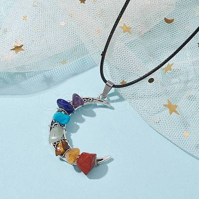 Tibetan Style Alloy Moon Pendant Necklace NJEW-JN04607-02-1