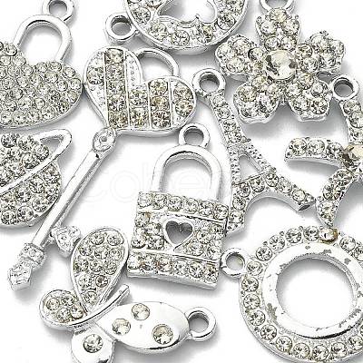 10Pcs 10 Style Platinum Tone Alloy Rhinestone Pendants ALRI-YW0001-13-1