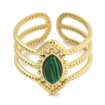 Ion Plating(IP) 304 Stainless Steel Synthetic Malachite Cuff Rings G-Z056-03G-01-1