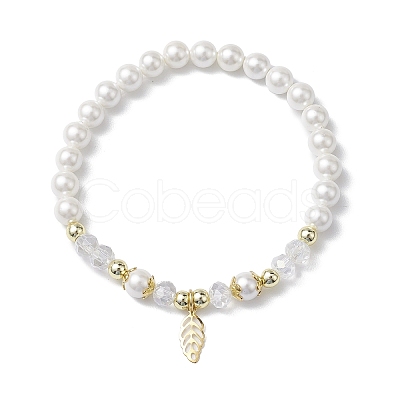 6mm Round Shell Pearl Beaded Stretch Bracelets BJEW-JB10672-1